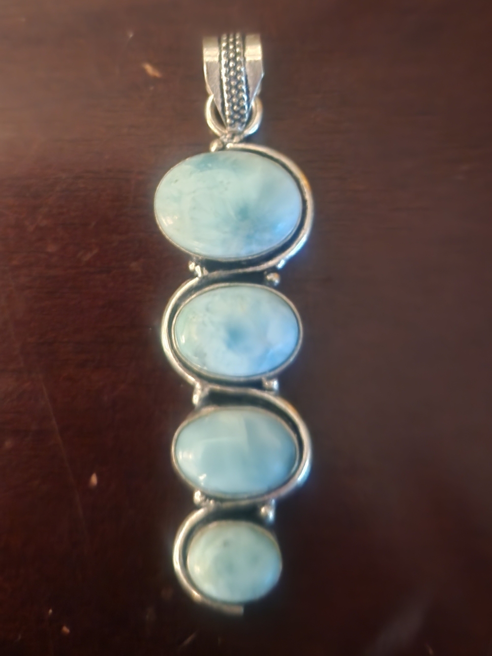 Sterling Silver Larimar Pendant - Light Blue Four-Stone Drop